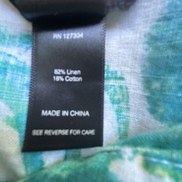 Ali Miles Button Front Tunic Top M Linen Blend Blue Green Watercolor Lagenlook - Picture 5 of 7